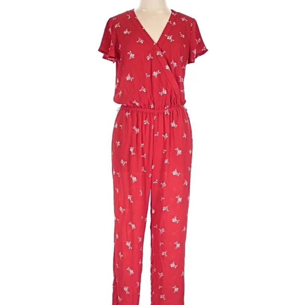 Vince Camuto red and white floral jumpsuit, size 6